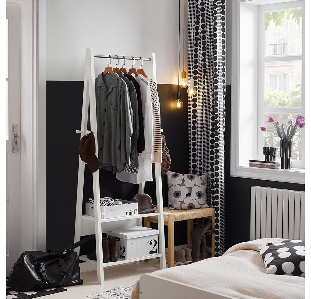 SoBuy Kleiderständer FRG59, Hängestange Freistehender Kleiderständer, Schlafzimmer Flur, Kleiderstange Garderobenständer Kindergarderobe mit zwei Ablagen – Bild 2 von 5