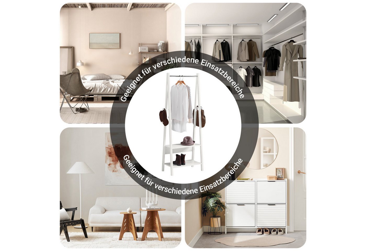 SoBuy Kleiderständer FRG59, Hängestange Freistehender Kleiderständer, Schlafzimmer Flur, Kleiderstange Garderobenständer Kindergarderobe mit zwei Ablagen – Bild 3 von 5