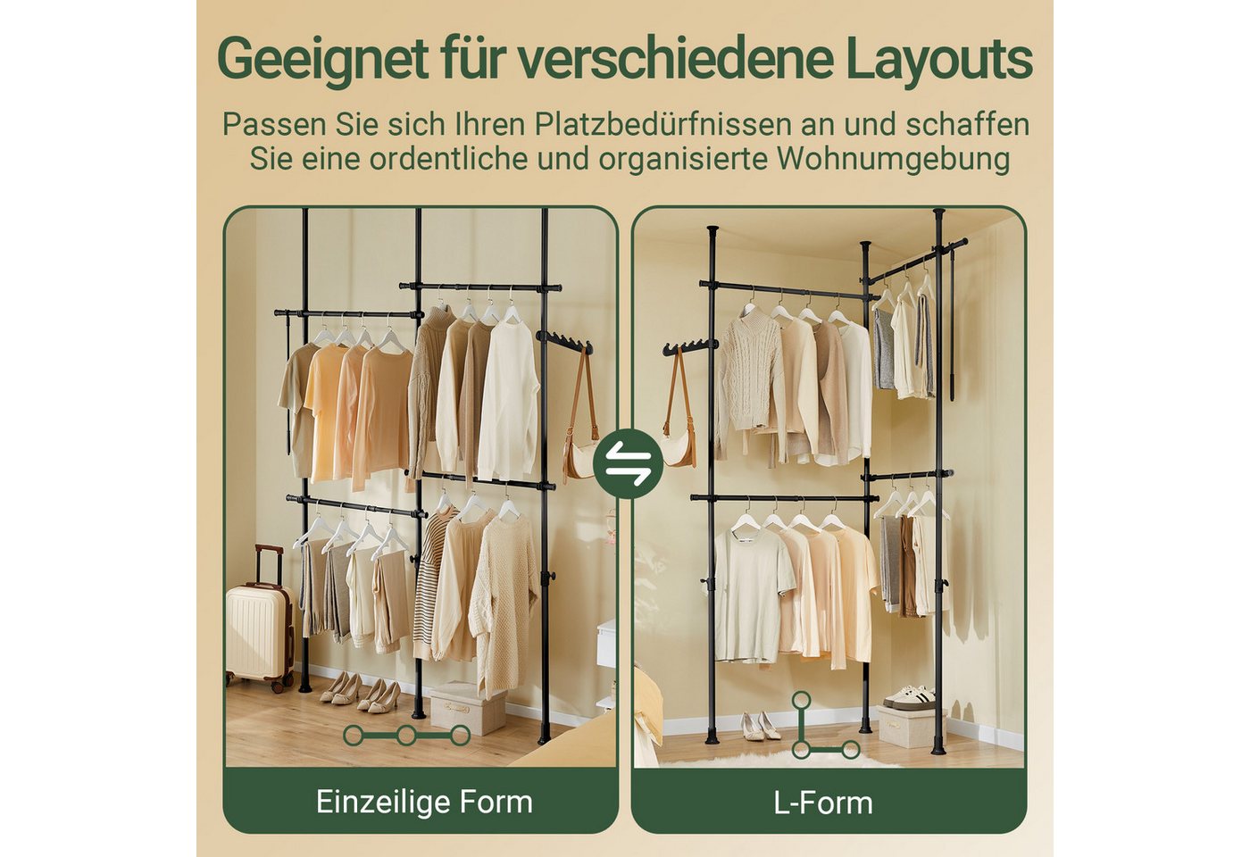 SoBuy Kleiderständer KLS03, verstellbarer offener Kleiderschrank für Schlafzimmer, Garderobenständer mit 4 Kleiderstangen Teleskop Garderoben System – Bild 3 von 5