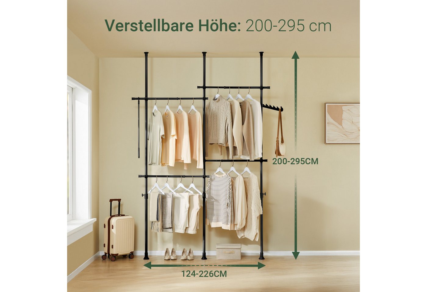 SoBuy Kleiderständer KLS03, verstellbarer offener Kleiderschrank für Schlafzimmer, Garderobenständer mit 4 Kleiderstangen Teleskop Garderoben System – Bild 4 von 5