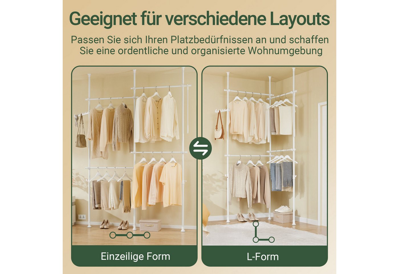 SoBuy Kleiderständer KLS03, verstellbarer offener Kleiderschrank für Schlafzimmer, Garderobenständer mit 4 Kleiderstangen Teleskop Garderoben System – Bild 3 von 5