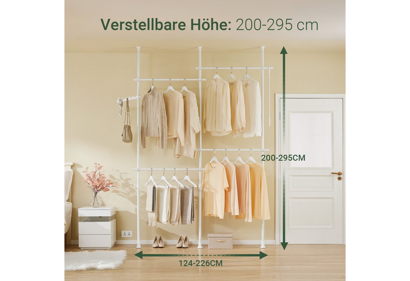 SoBuy Kleiderständer KLS03, verstellbarer offener Kleiderschrank für Schlafzimmer, Garderobenständer mit 4 Kleiderstangen Teleskop Garderoben System – Bild 4 von 5