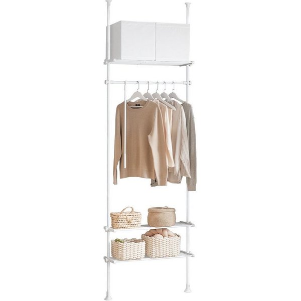 SoBuy Kleiderständer KLS07, verstellbarer offener Kleiderschrank mit Ablagen, Schlafzimmer, Verstellbares Garderobenstände mit 1 Kleiderstange und 3 Ablagen
