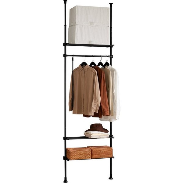 SoBuy Kleiderständer KLS07, verstellbarer offener Kleiderschrank mit Ablagen, Schlafzimmer, Verstellbares Garderobenstände mit 1 Kleiderstange und 3 Ablagen