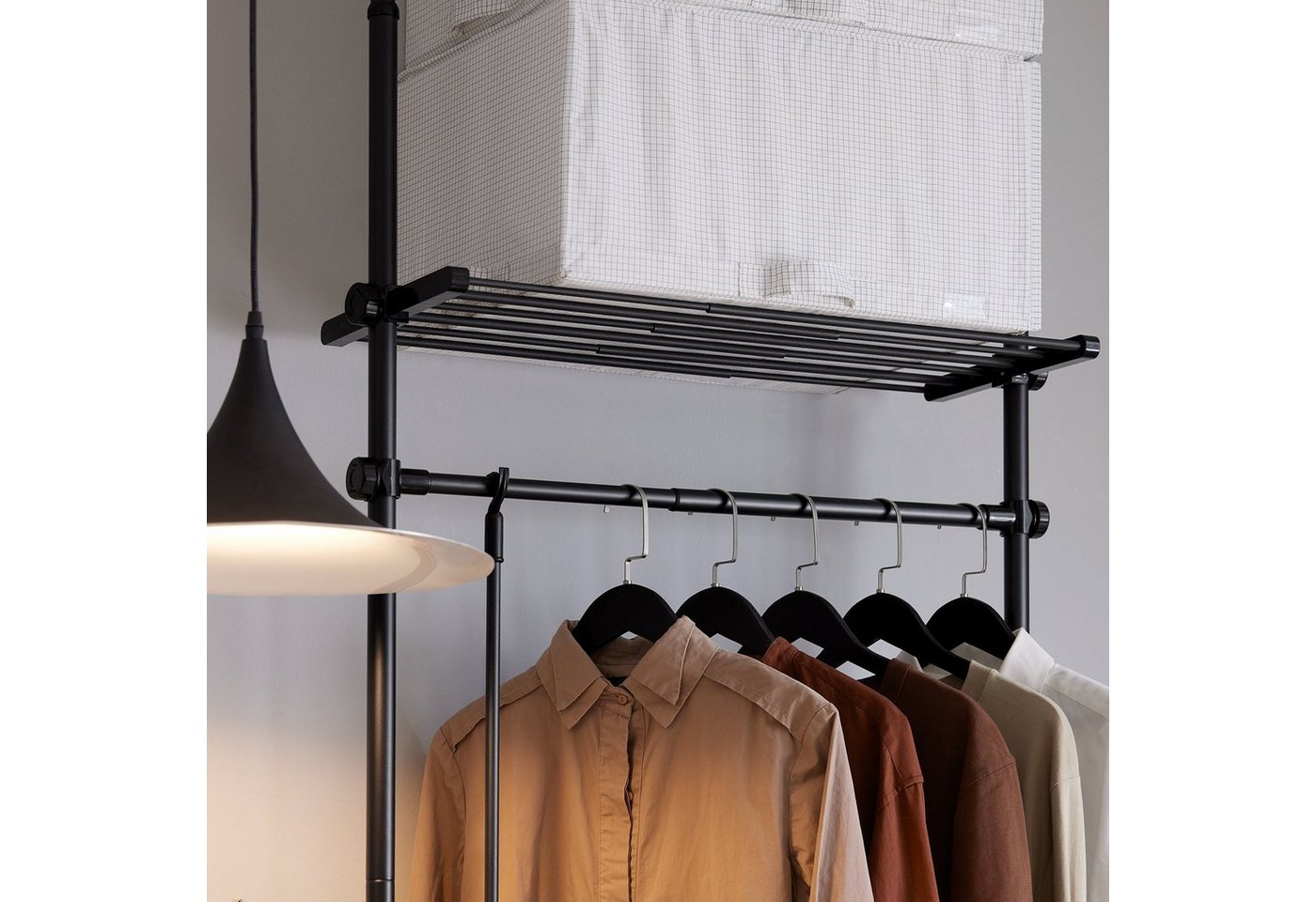 SoBuy Kleiderständer KLS07, verstellbarer offener Kleiderschrank mit Ablagen, Schlafzimmer, Verstellbares Garderobenstände mit 1 Kleiderstange und 3 Ablagen – Bild 5 von 5