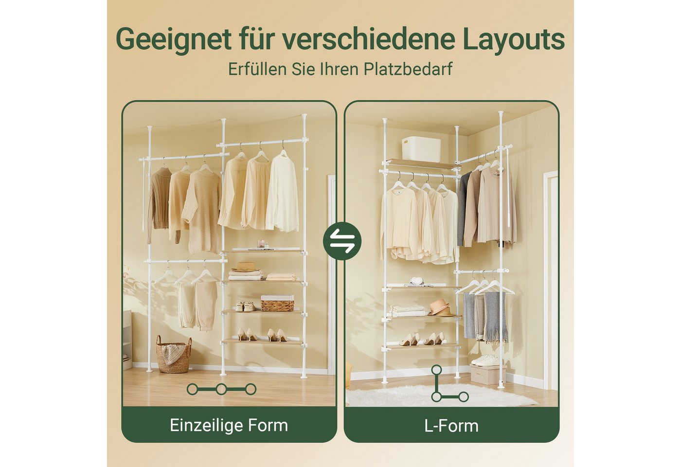 SoBuy Kleiderständer KLS17, Teleskop Kleiderständer, offener Kleiderschrank Kleiderstange, mit 3 Kleiderstange und 4 Ablagen Teleskop Garderoben System – Bild 3 von 5