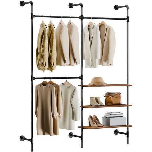 SoBuy Kleiderständer KLS18, Garderobenständer mit Kleiderstange Schuhablage, Kleiderschrank, Kleiderregal mit Kleiderstangen, 2-4 Ablagen, offener Kleiderschran