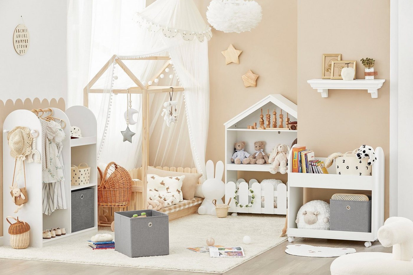 SoBuy Kleiderständer KMB40, Kinderkleiderschrank mit 3 Haken, Kleiderständer Kinder Regal, Kindergarderobe mit 3 Haken Kleiderschrank Kinderregal mit Boxen – Bild 2 von 5