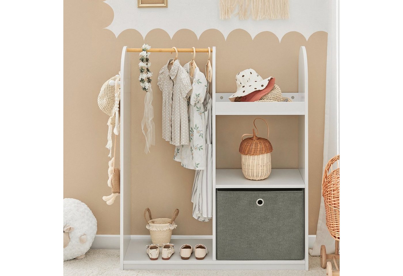 SoBuy Kleiderständer KMB40, Kinderkleiderschrank mit 3 Haken, Kleiderständer Kinder Regal, Kindergarderobe mit 3 Haken Kleiderschrank Kinderregal mit Boxen – Bild 3 von 5