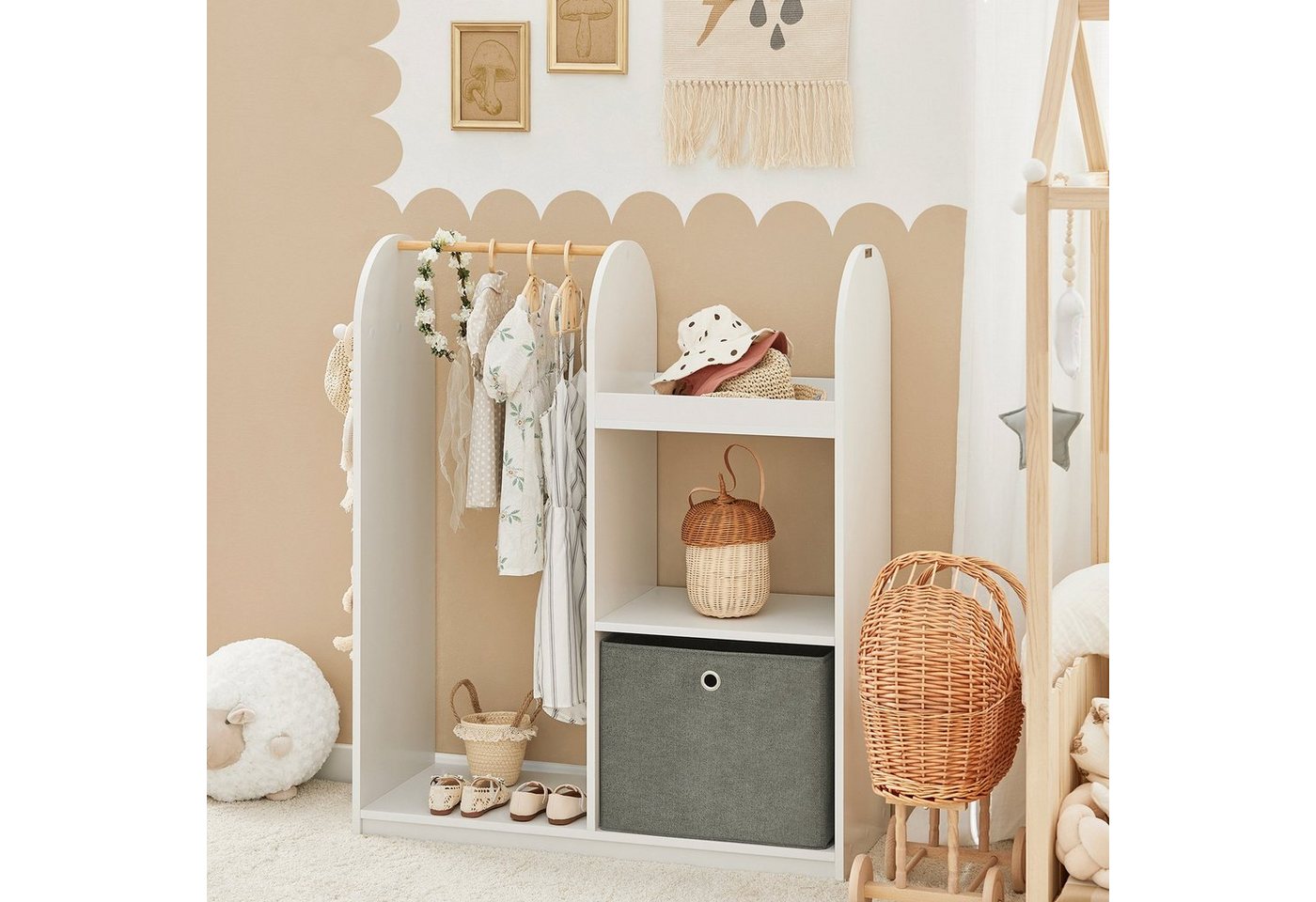 SoBuy Kleiderständer KMB40, Kinderkleiderschrank mit 3 Haken, Kleiderständer Kinder Regal, Kindergarderobe mit 3 Haken Kleiderschrank Kinderregal mit Boxen – Bild 4 von 5