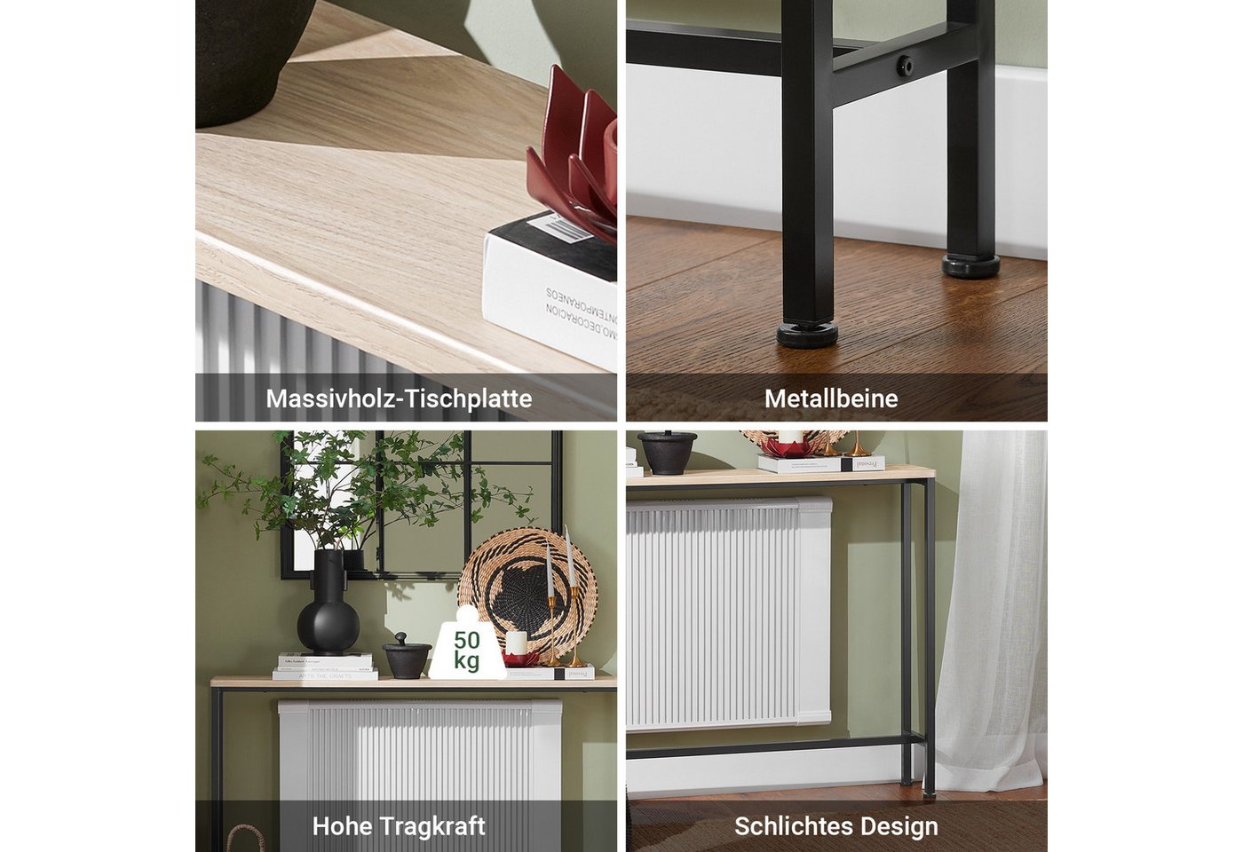 SoBuy Konsolentisch FSB19-XL, Flurtisch schmal, Beistelltisch, Sofatisch Sideboard, Konsolentisch, für Flur Möbel, Büro, schmales Design, Breite 120 cm – Bild 5 von 5