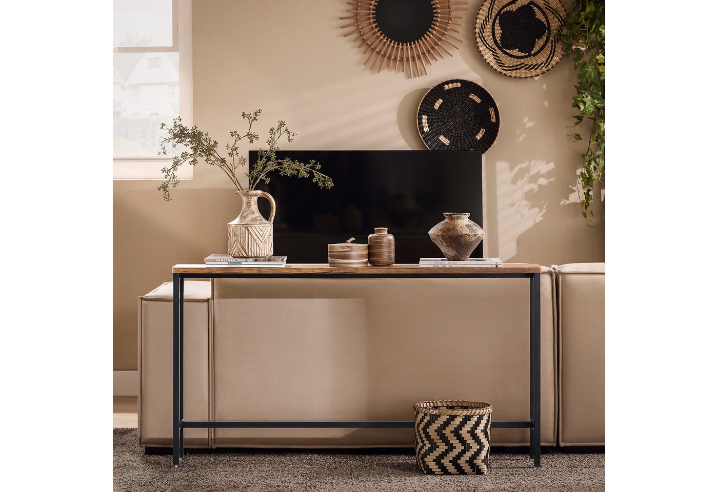SoBuy Konsolentisch FSB19-XL, Flurtisch schmal, Beistelltisch, Sofatisch Sideboard, Konsolentisch, für Flur Möbel, Büro, schmales Design, Breite 120 cm – Bild 5 von 5