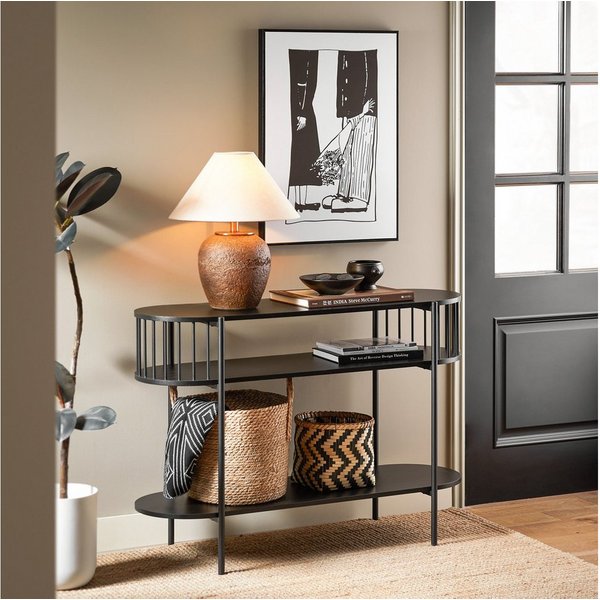 SoBuy Konsolentisch FSB90, Flurtisch schmal, Sofatisch, Metall mit 3 Ablagen, Konsole Holz, Konsolentisch Modern, für Flur, Wohnzimmer, Esszimmer, Großer Staura