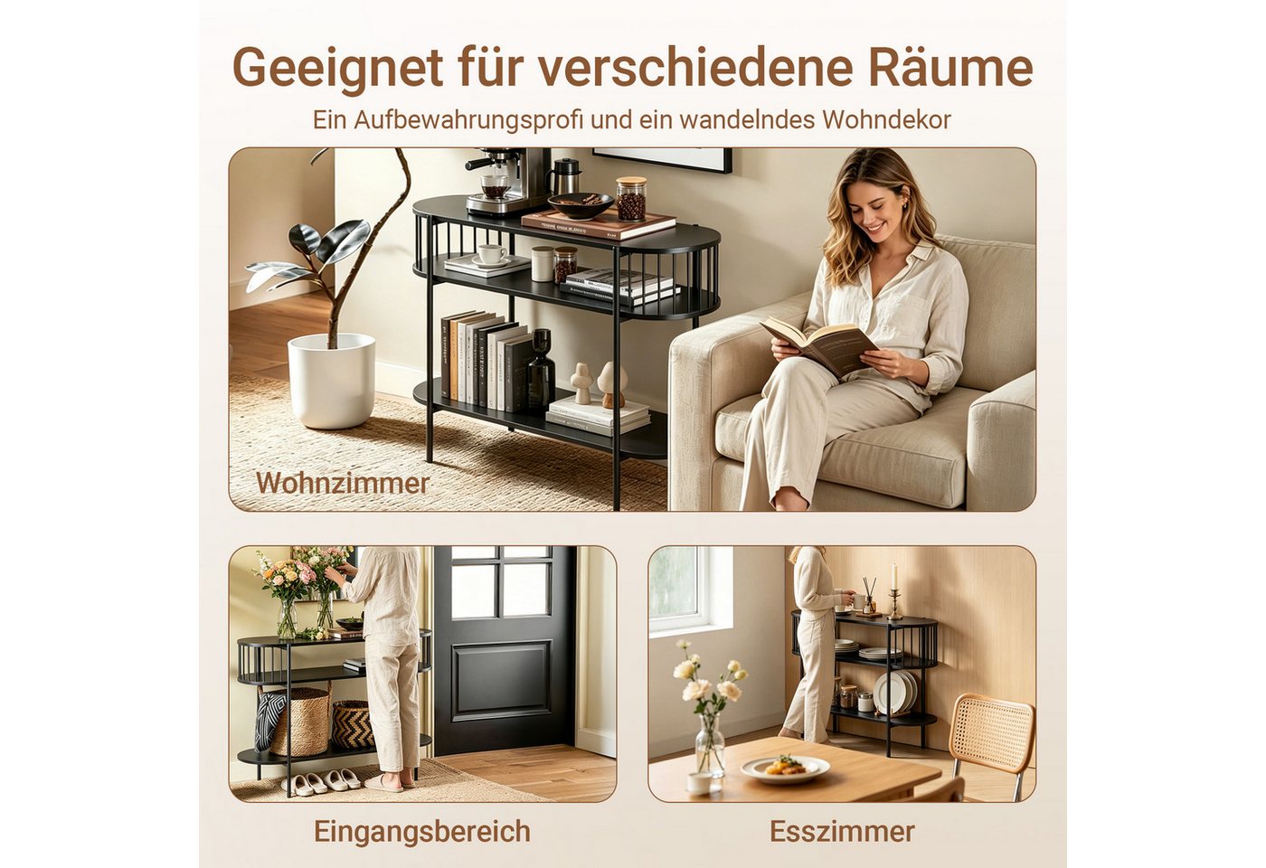 SoBuy Konsolentisch FSB90, Flurtisch schmal, Sofatisch, Metall mit 3 Ablagen, Konsole Holz, Konsolentisch Modern, für Flur, Wohnzimmer, Esszimmer, Großer Staura – Bild 3 von 5