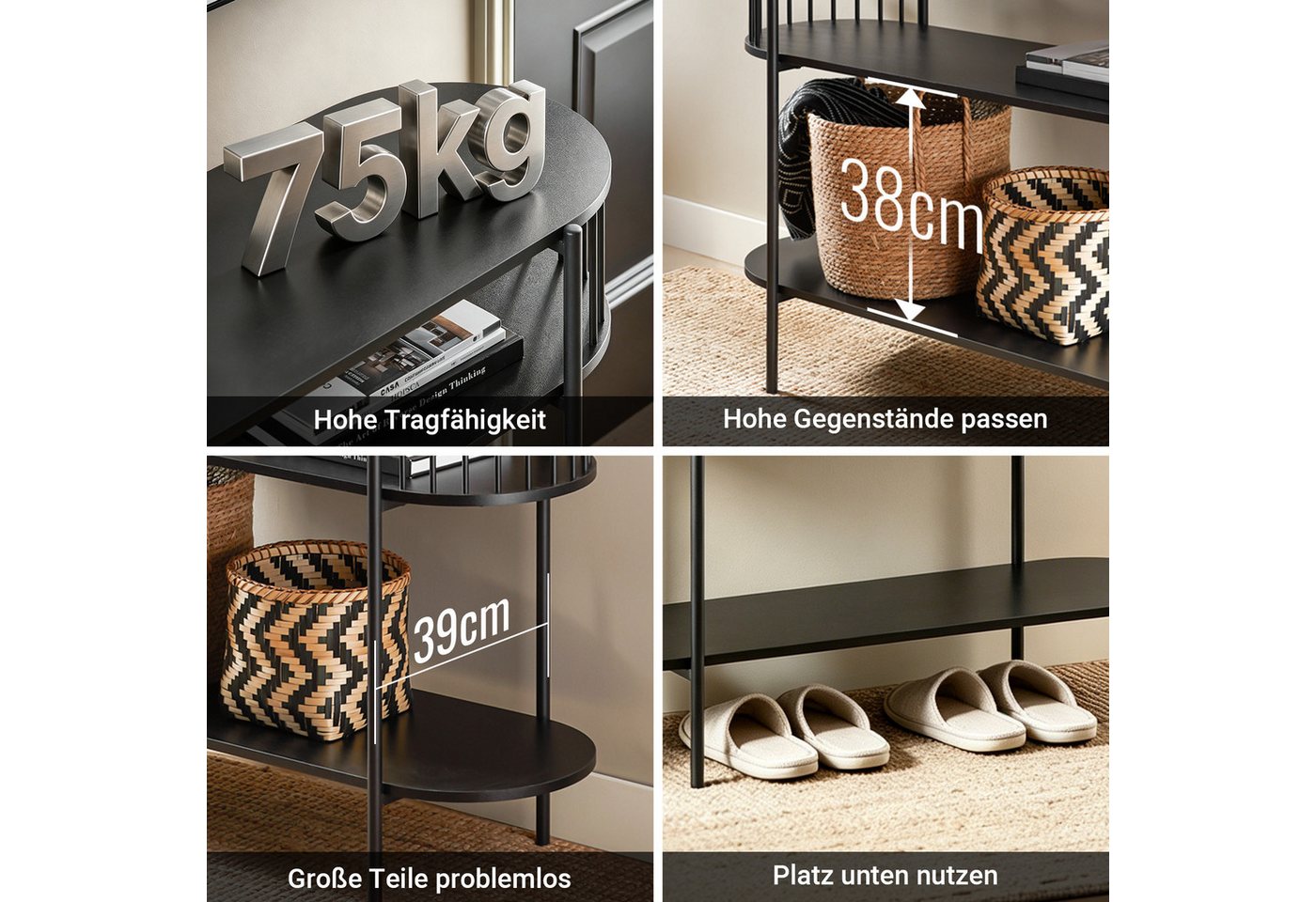 SoBuy Konsolentisch FSB90, Flurtisch schmal, Sofatisch, Metall mit 3 Ablagen, Konsole Holz, Konsolentisch Modern, für Flur, Wohnzimmer, Esszimmer, Großer Staura – Bild 5 von 5