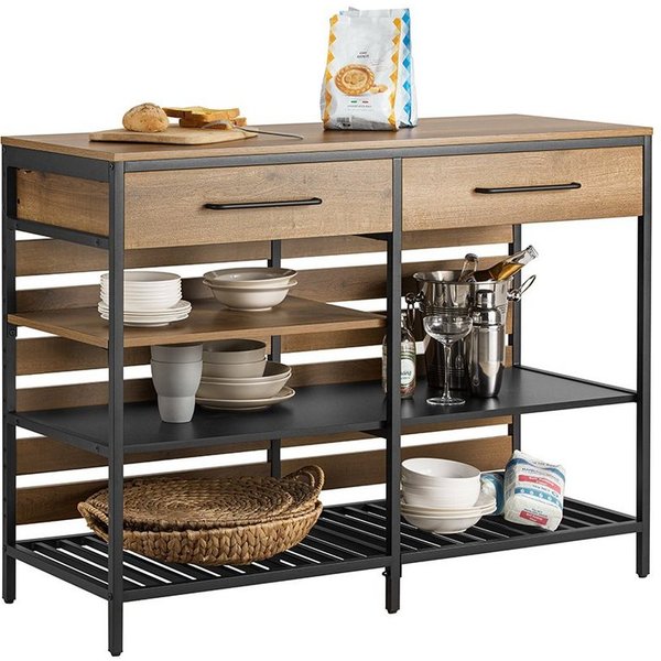 SoBuy Küchenbuffet FSB85, Küchenkommode mit offenen Ablagen, Mikrowellenfach Küchenmöbel Sideboard mit Schublade und Ablagen Kommode Küchenschrank Flurschrank