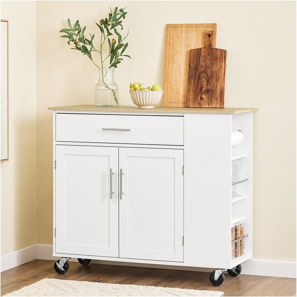 SoBuy Küchenwagen FKW108, Kücheninsel mit Arbeitsplatte, Sideboard freistehend, mit Arbeitsplatte, Servierwagen auf Rollen, Küchenschrank Esszimmer