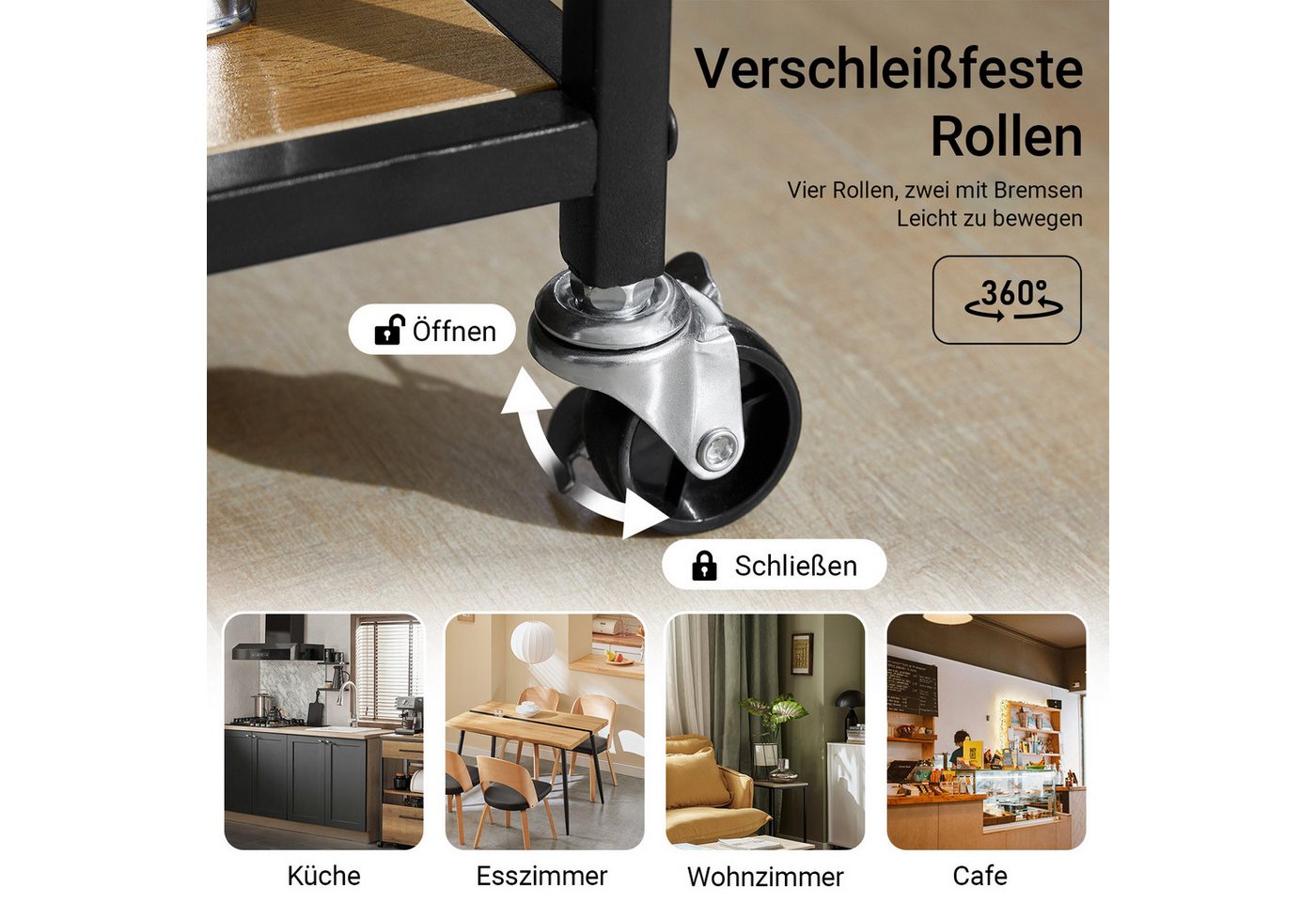 SoBuy Küchenwagen FKW111, Rollwagen, Beistelltisch, Küchenregal, Küche Haushalt, mit 2 Schubladen und 3 Ablagen Servierwagen Beistellwagen – Bild 3 von 5