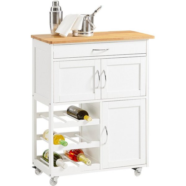 SoBuy Küchenwagen FKW45, Küchenwagen auf Rollen, Kücheninsel, Küchenregal, Servierwagen mit Flaschenablagen Weinschrank Rollwagen Küche Esszimmer
