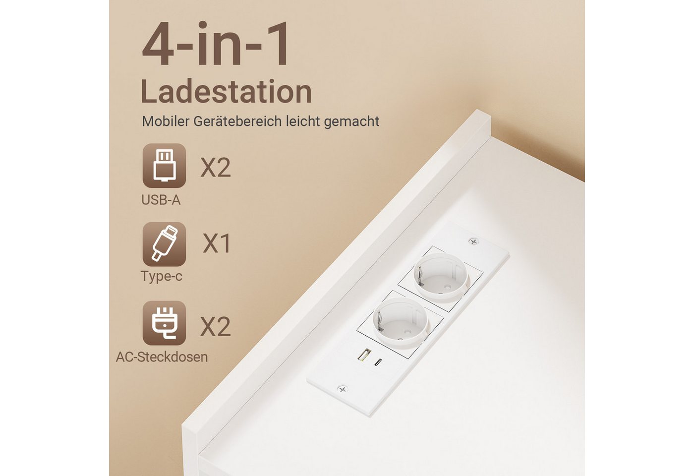 SoBuy Küchenwagen FSB09-E, Mikrowellenschrank mit 4-in-1-Ladestation, Servierwagen, Küchenwagen mit Arbeitsplatte, Küchenschrank mit 4 Rollen und 2 Türen – Bild 3 von 5