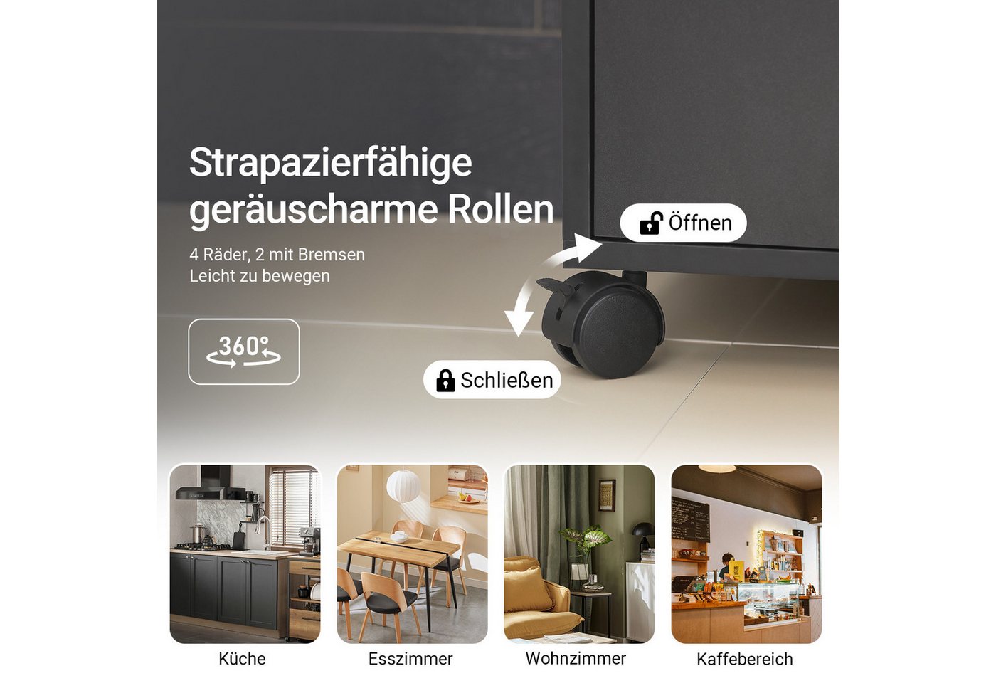 SoBuy Küchenwagen FSB09, Servierwagen mit Arbeitsplatte Aufbewahrungsschrank, Küchenschrank Rollschrank Mikrowellenschrank mit Ablagen und 2 Türen – Bild 4 von 5