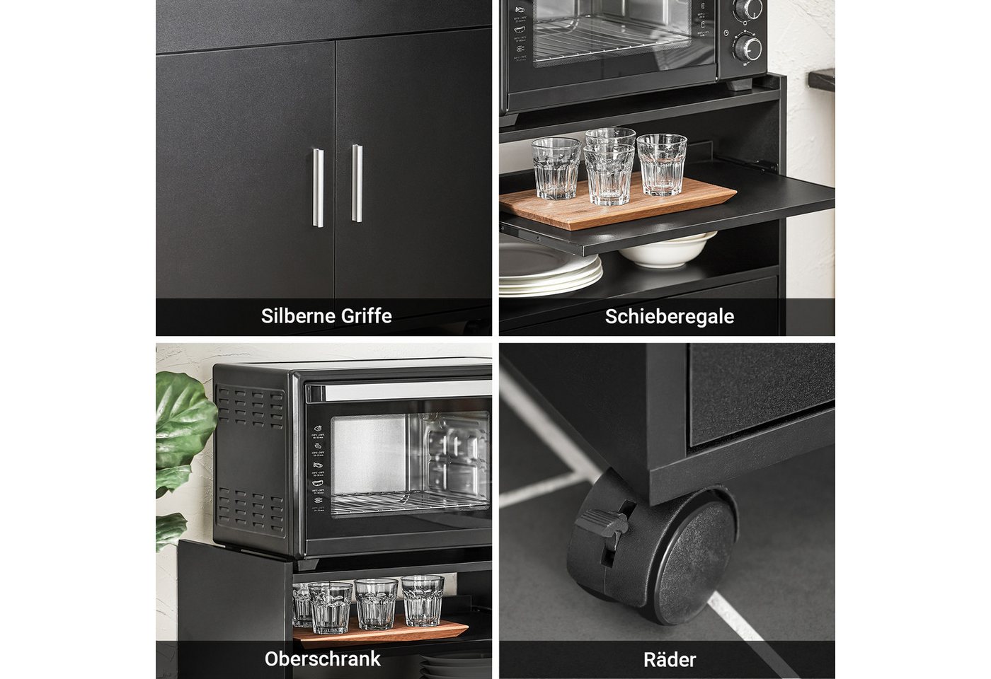 SoBuy Küchenwagen FSB09, Servierwagen mit Arbeitsplatte Aufbewahrungsschrank, Küchenschrank Rollschrank Mikrowellenschrank mit Ablagen und 2 Türen – Bild 5 von 5
