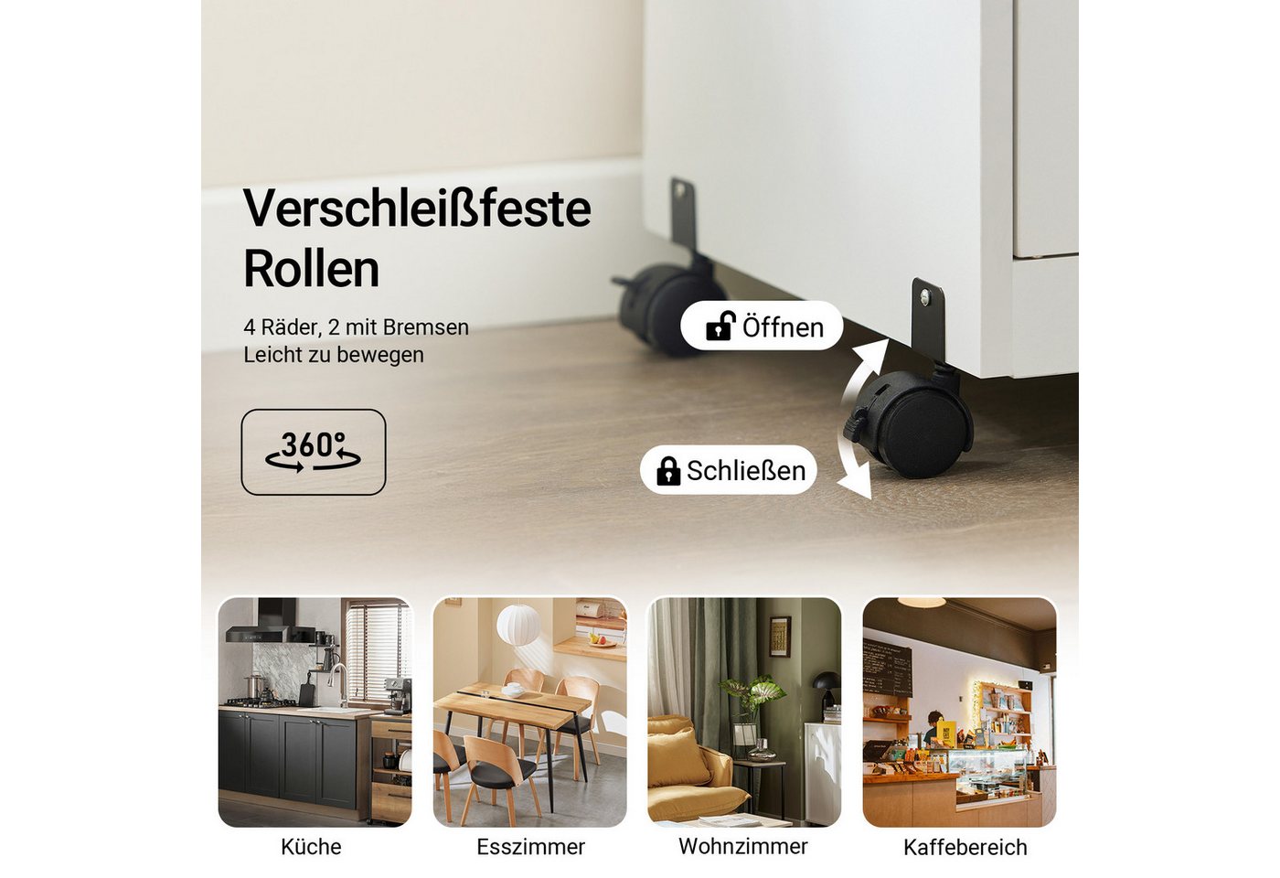 SoBuy Küchenwagen FSB12, Mikrowellenschrank Getränkewagen Sideboard Buffetschrank, mit Rollen Küchenschrank mit 2 Ablagen, 2 Türen und 1 Schublade – Bild 4 von 5