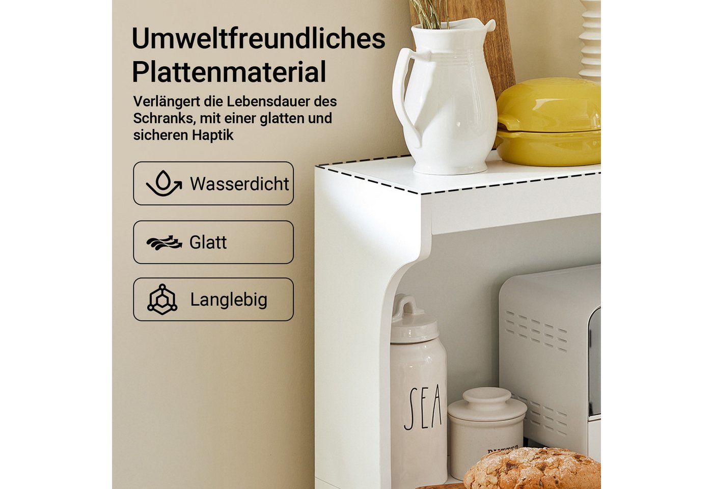 SoBuy Küchenwagen FSB12, Mikrowellenschrank Getränkewagen Sideboard Buffetschrank, mit Rollen Küchenschrank mit 2 Ablagen, 2 Türen und 1 Schublade – Bild 5 von 5