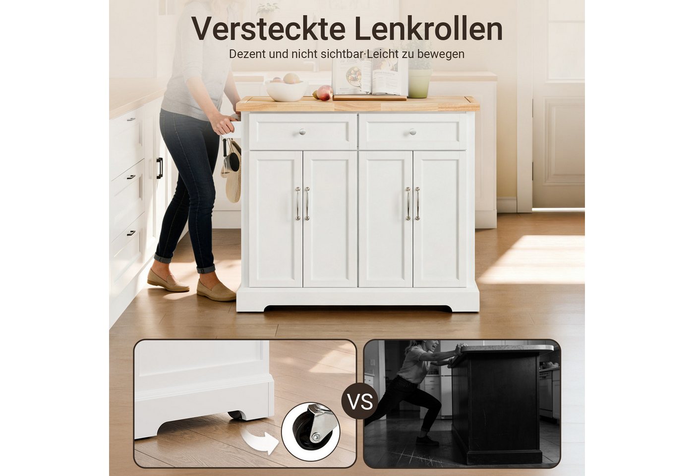 SoBuy Küchenwagen Servierwagen mit Rollen, Rollwagen, Barwagen, Küche, Esszimmer, Küchenschrank Kücheninsel mit erweiterbarer Arbeitsplatte, mit 2 Türen – Bild 5 von 5