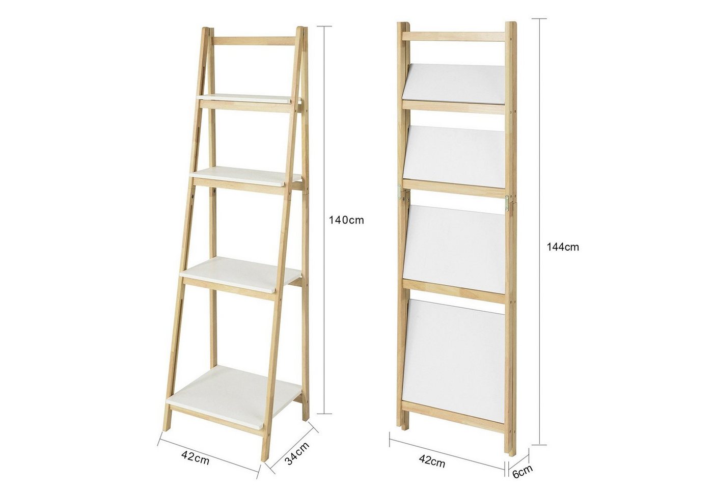 SoBuy Leiterregal FRG162, Standregal Bücherregal mit 4 Böden Kautschukholz und MDF klappbar – Bild 4 von 5