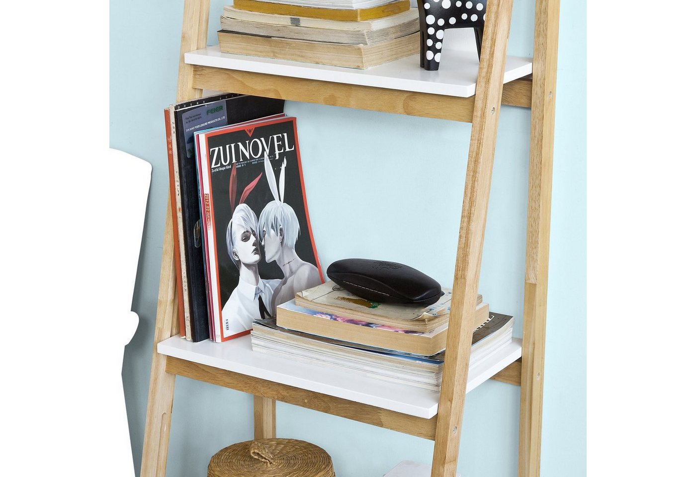 SoBuy Leiterregal FRG162, Standregal Bücherregal mit 4 Böden Kautschukholz und MDF klappbar – Bild 5 von 5
