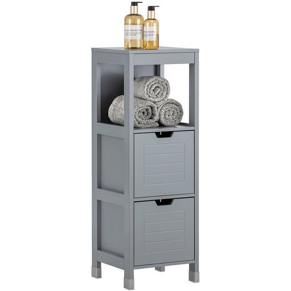 SoBuy Midischrank FRG127, Badezimmerregal mit 2 Körben Badschrank schmal Badregal Badkommode Kommode Badezimmerschrank aus Holz Eckschrank Badezimmer