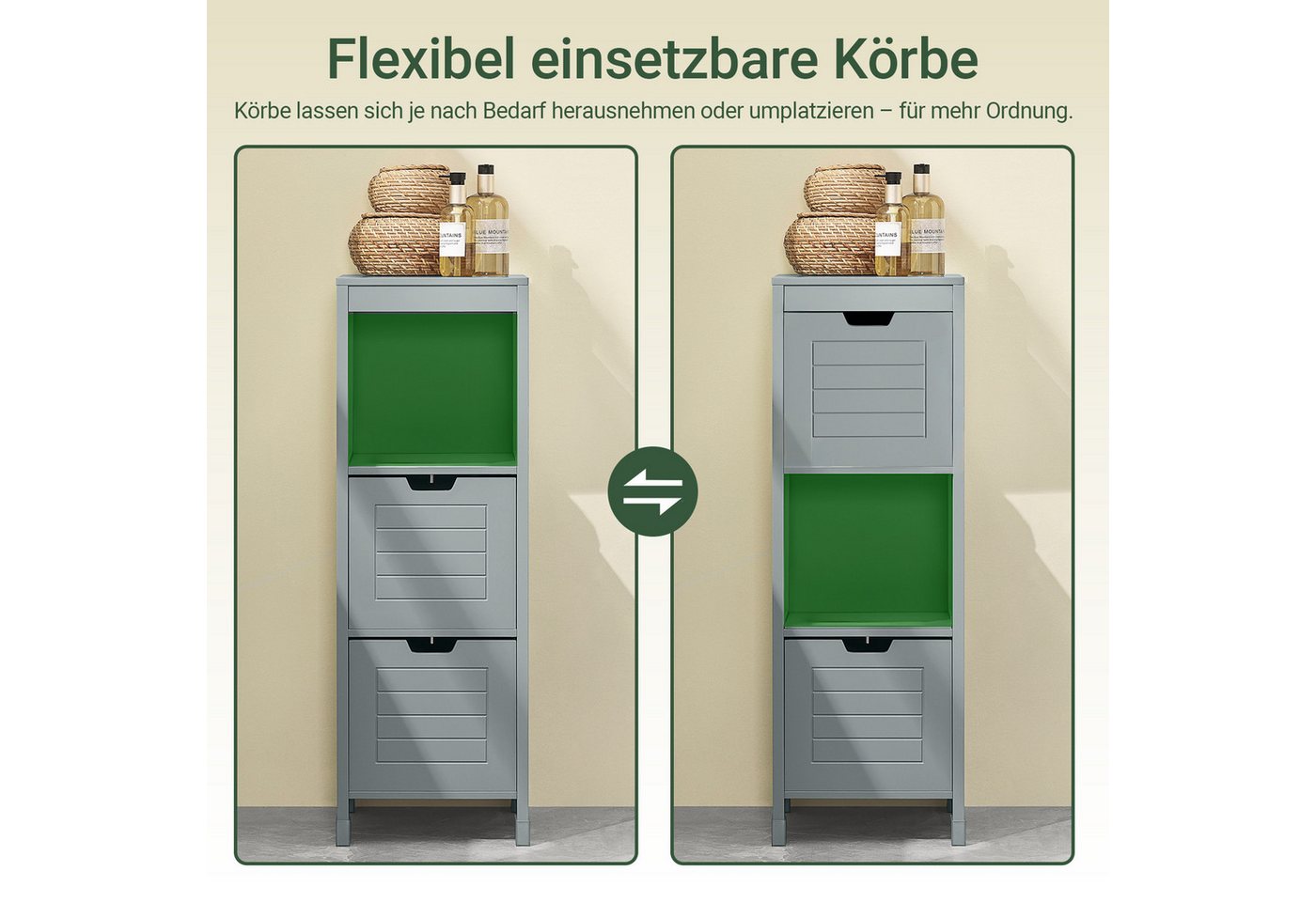 SoBuy Midischrank FRG127, Badezimmerregal mit 2 Körben Badschrank schmal Badregal Badkommode Kommode Badezimmerschrank aus Holz Eckschrank Badezimmer – Bild 3 von 5