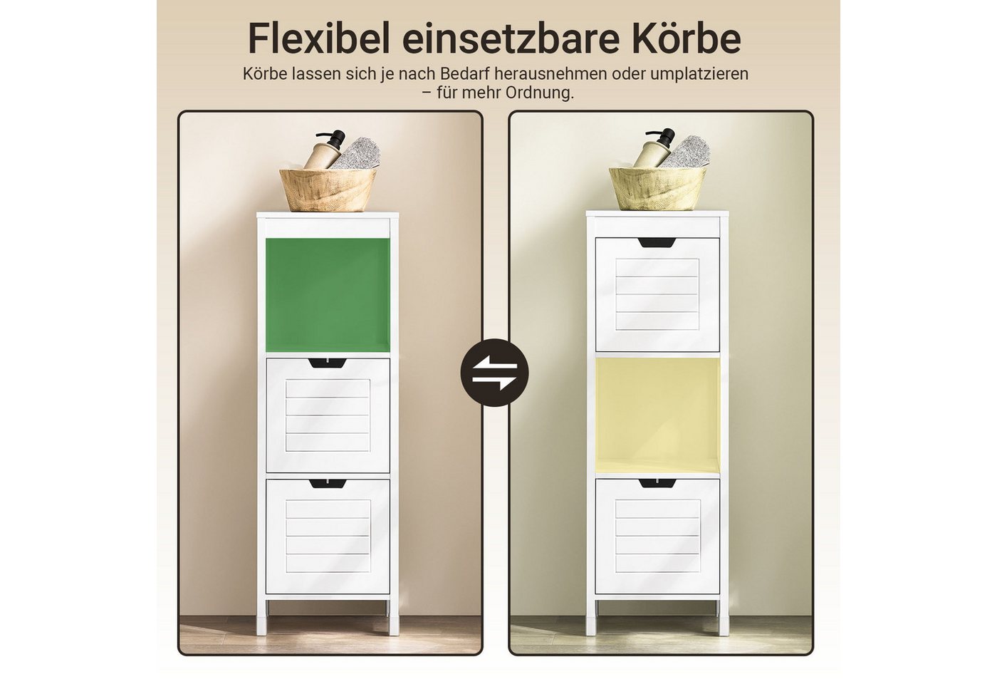 SoBuy Midischrank FRG127, Badezimmerregal mit 2 Körben Badschrank schmal Badregal Badkommode Kommode Badezimmerschrank aus Holz Eckschrank Badezimmer – Bild 4 von 5