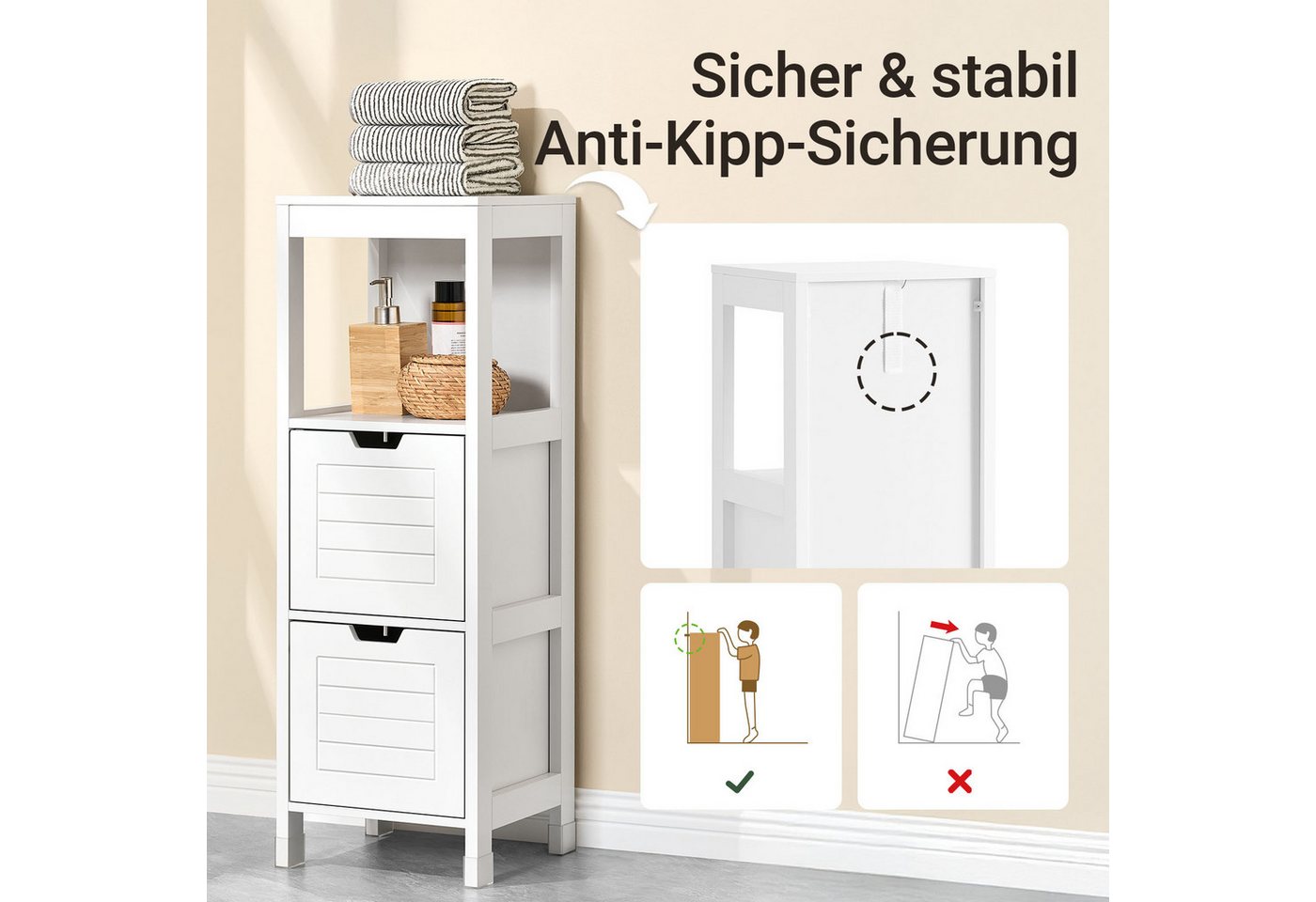 SoBuy Midischrank FRG127, Badezimmerregal mit 2 Körben Badschrank schmal Badregal Badkommode Kommode Badezimmerschrank aus Holz Eckschrank Badezimmer – Bild 5 von 5