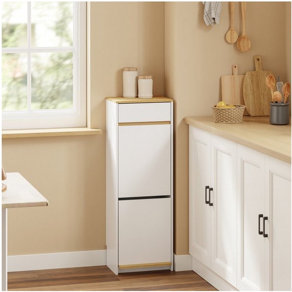 SoBuy Mülltrennsystem FSB112, Müllschrank, Müllschrank mit Fußpedal, 2 Fächer Trennsystem, Mülltrennsystem, mit Schublade, für verschiedene Eimer, Küche/Bad/Bür