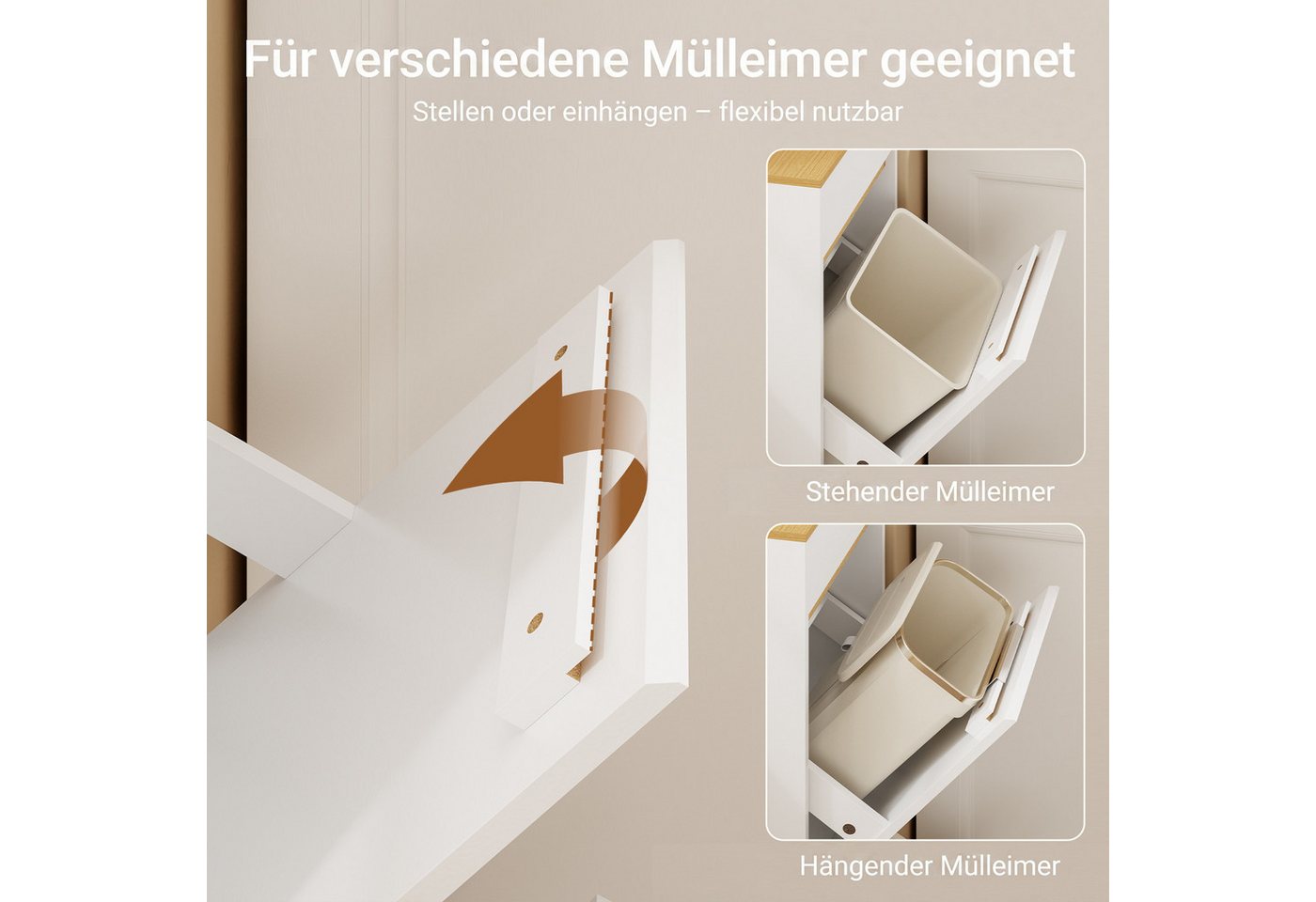 SoBuy Mülltrennsystem FSB112, Müllschrank, Müllschrank mit Fußpedal, 2 Fächer Trennsystem, Mülltrennsystem, mit Schublade, für verschiedene Eimer, Küche/Bad/Bür – Bild 3 von 5