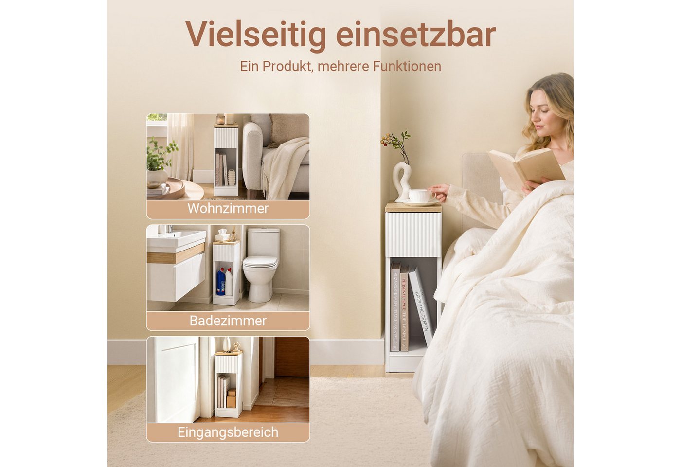 SoBuy Nachttisch FBT111, Nachtschrank kleiner Beistelltisch 20cm Breite, Nightstand, Nachttisch schmal, mit Schublade, Schlafzimmer Wohnzimmer kleine Räume – Bild 5 von 5