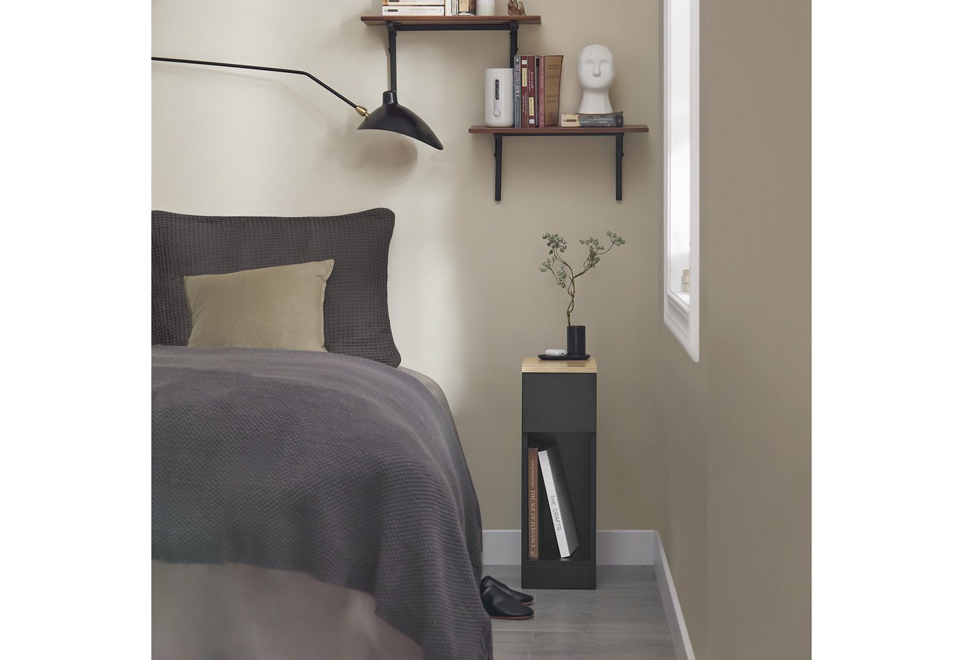 SoBuy Nachttisch FBT111, Nachtschrank kleiner Beistelltisch 20cm Breite, Nightstand, Nachttisch schmal, mit Schublade, Schlafzimmer Wohnzimmer kleine Räume – Bild 2 von 5