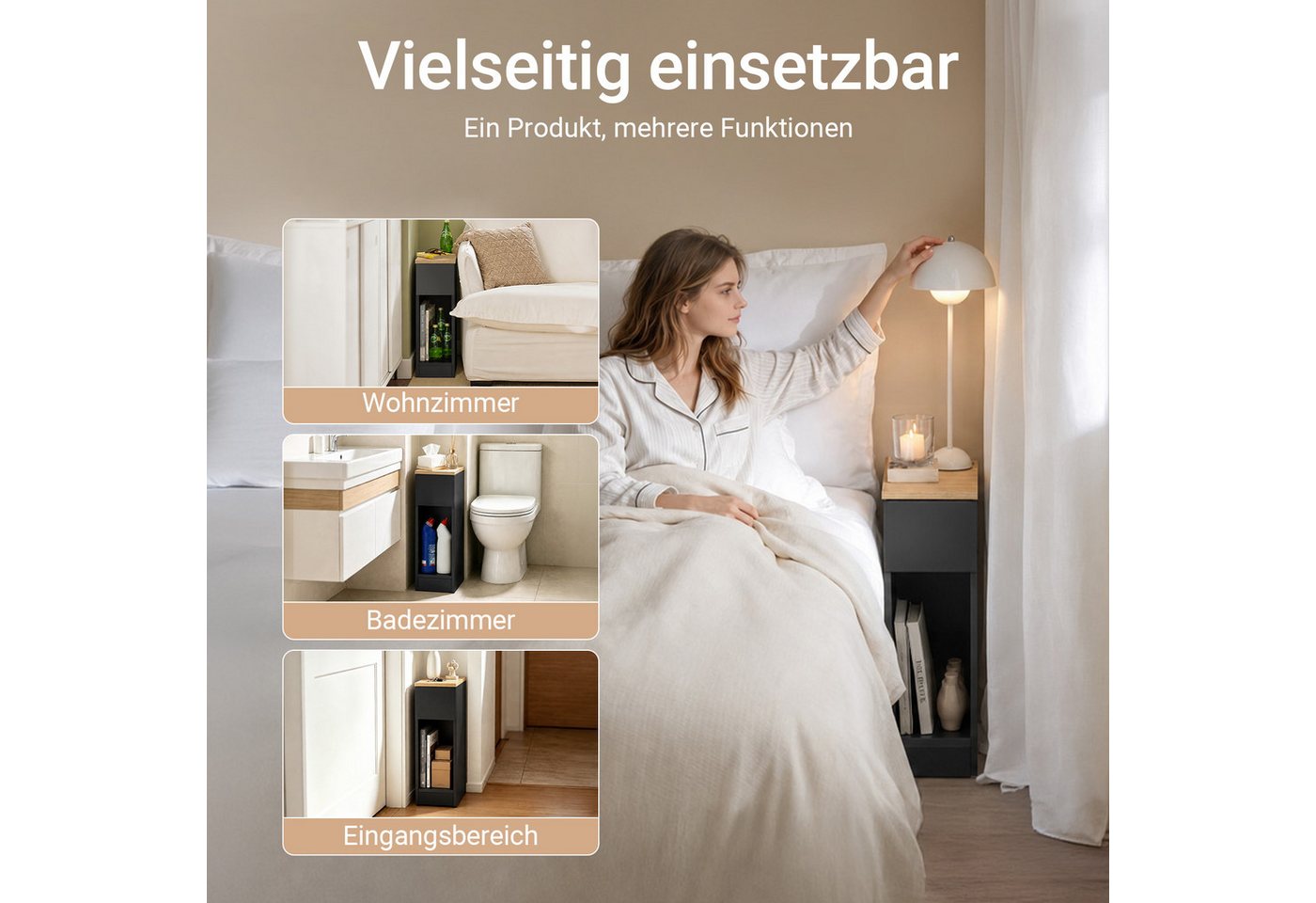 SoBuy Nachttisch FBT111, Nachtschrank kleiner Beistelltisch 20cm Breite, Nightstand, Nachttisch schmal, mit Schublade, Schlafzimmer Wohnzimmer kleine Räume – Bild 4 von 5