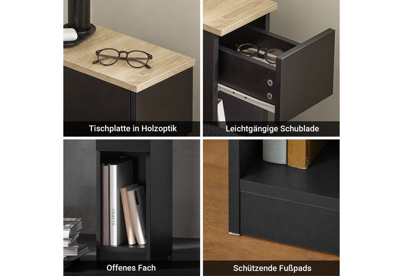 SoBuy Nachttisch FBT111, Nachtschrank kleiner Beistelltisch 20cm Breite, Nightstand, Nachttisch schmal, mit Schublade, Schlafzimmer Wohnzimmer kleine Räume – Bild 5 von 5