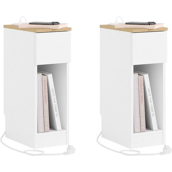SoBuy Nachttisch FBT111-E, 2er Set, Nachtschrank Nightstand für Schlafzimmer Wohnzimmer, 2-St, Nachttisch schmal, Beistelltisch, Steckdose USB-Anschlüsse Typ-C