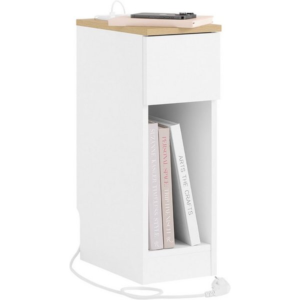 SoBuy Nachttisch FBT111-E, Beistelltisch mit Ladefunktion, USB, Typ-C, für Schlafzimmer, Nachttisch schmal, mit Sockel-Aussparung, für Nischen, kleine Räume