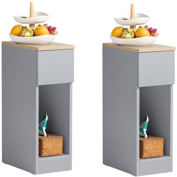 SoBuy Nachttisch FBT111, Beistelltisch mit Schublade und Ablage, Nightstand, 2er Set, Beistelltisch schmal, Nachtschrank Nachtkommode, offenes Fach