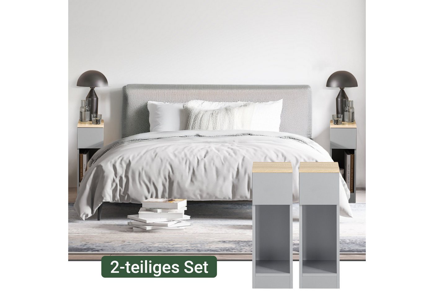 SoBuy Nachttisch FBT111, Beistelltisch mit Schublade und Ablage, Nightstand, 2er Set, Beistelltisch schmal, Nachtschrank Nachtkommode, offenes Fach – Bild 4 von 5