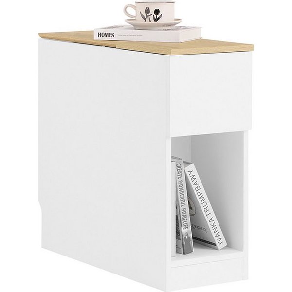SoBuy Nachttisch FBT162, Nachtkommode, mit Stauraumregal und Schubladen, schmal, (1-St), Beistelltisch schmal, Nachtschrank Sofatisch, offenes Fach