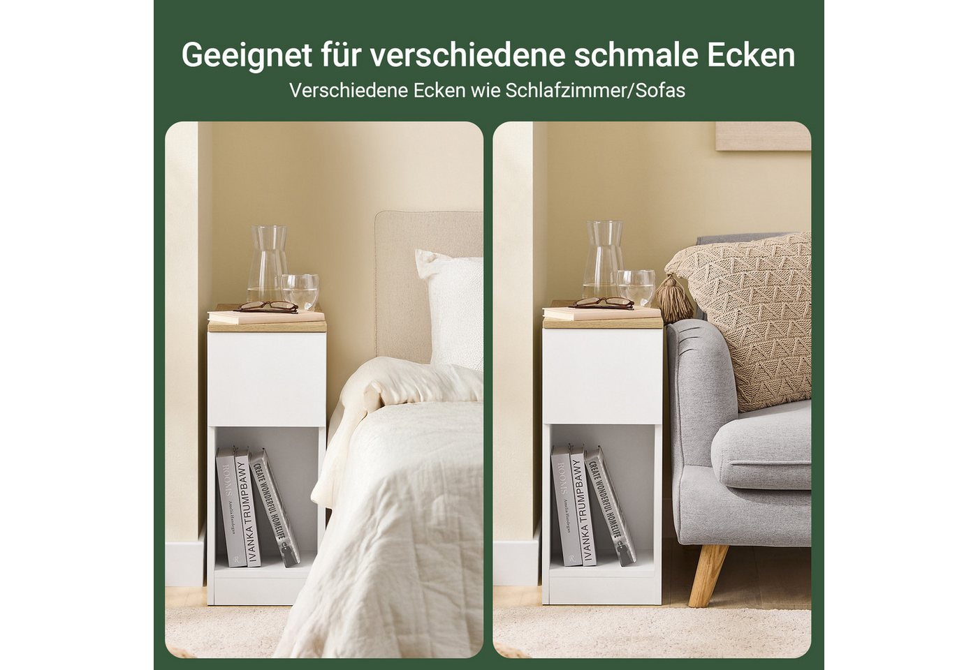 SoBuy Nachttisch FBT162, Nachtkommode, mit Stauraumregal und Schubladen, schmal, (1-St), Beistelltisch schmal, Nachtschrank Sofatisch, offenes Fach – Bild 4 von 5