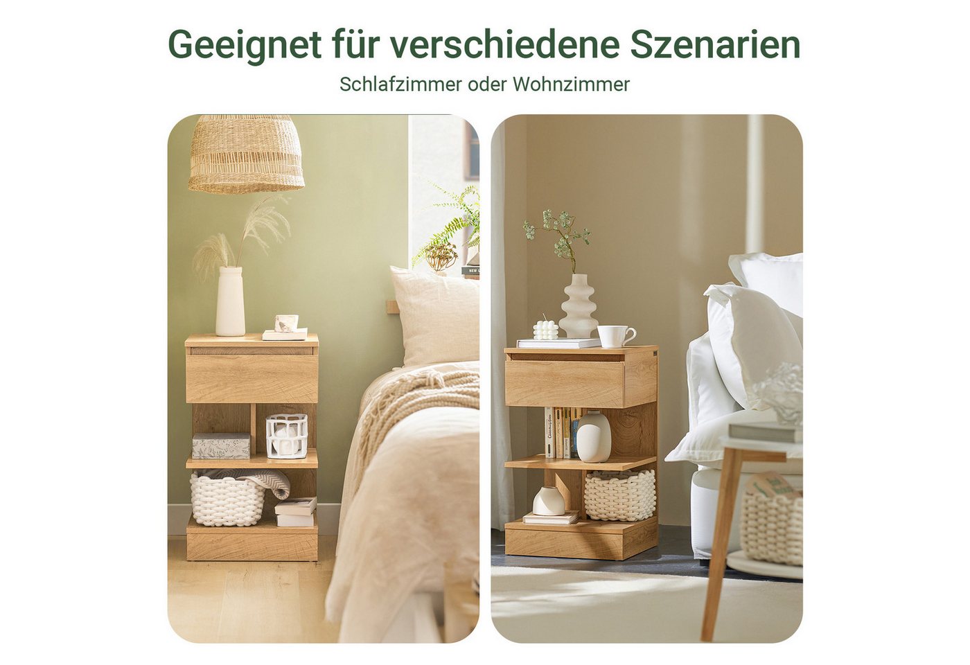 SoBuy Nachttisch FBT49, Nachttisch schmal, Nachtschrank Aufbewahrungsschrank, (2-St), Beistelltisch mit Schublade, Nachtschrank, offene Ablage – Bild 4 von 5