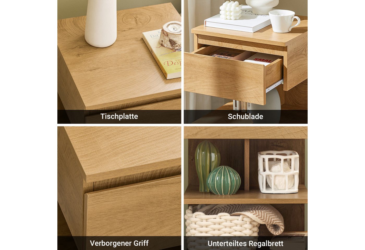 SoBuy Nachttisch FBT49, Nachttisch schmal, Nachtschrank Aufbewahrungsschrank, (2-St), Beistelltisch mit Schublade, Nachtschrank, offene Ablage – Bild 5 von 5