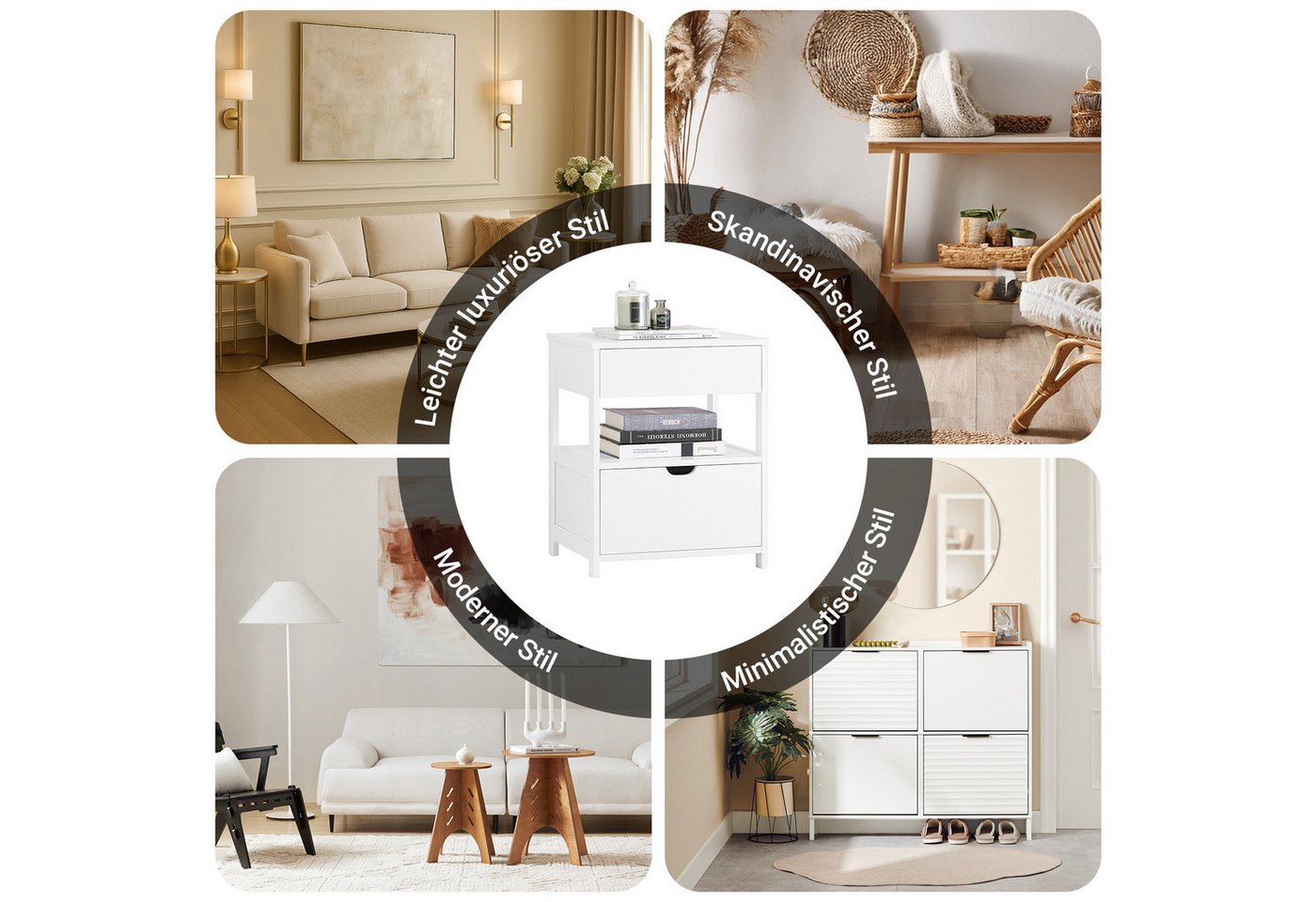 SoBuy Nachttisch FRG258, Nachtschrank Beistelltisch schmal, 2 Schubladen 2 Ablage, offenes Fach – Bild 5 von 5